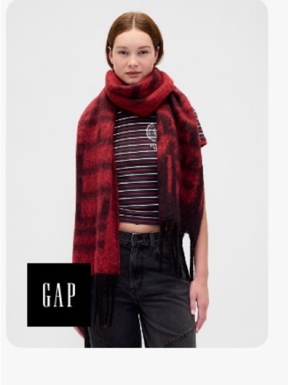 GAP Stranger Things Red and Black Fringe Scarf